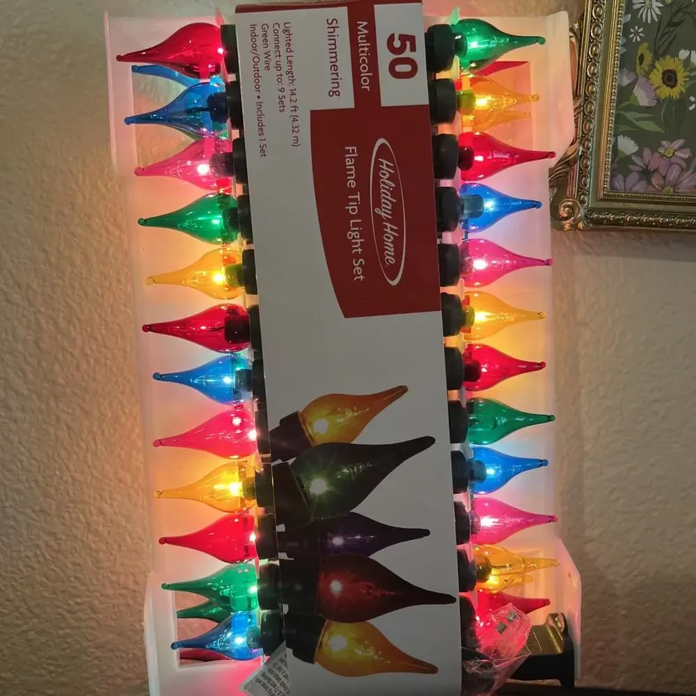 Holiday Home Set of 3 Shimmering Flame Tip Tear Drop Light Sets Vintage Style